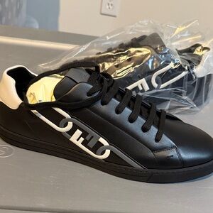 Black Leather Sneakers with White Logo Accent